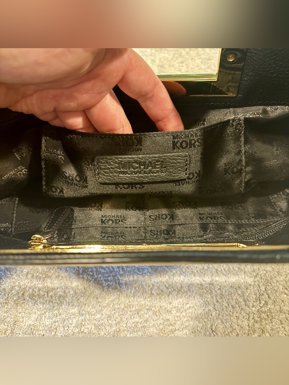 Michael Kors Berkley Black Leather Clutch with Gold Handle Cutout - Picture 5 of 7
